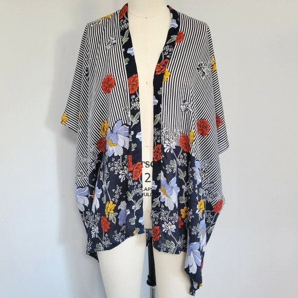 LOFT Other - LOFT Outlet Nautical Floral Striped Swimsuit Cover Up / Open Robe  One Size NWT